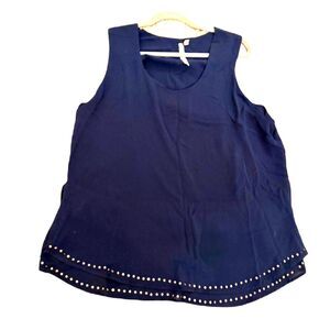 Bellatrix Navy Sleeveless Blouse Size XL Stud Detail Hem Flowy Top